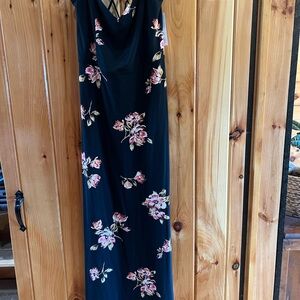 nine britton Black Maxi Dress with Pink Floral Print